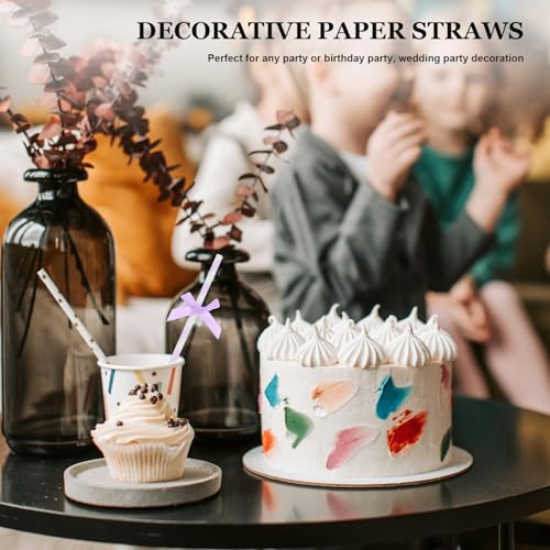 60 Pitillos de Papel morado para fiesta con moño miniatura 4