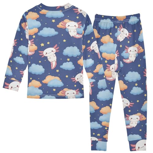 Pajama Sets Long Sleeve Cute Axolotl Clouds Pattern Soft Comfy Sleepwear 2 Piece PJS 3-8T3