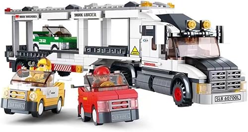 Miniatura 2 de Bloque de construcción, remolque de vehículo de transporte, camión de trabajo resistente, juego de construcción de camión, remolque clásico de