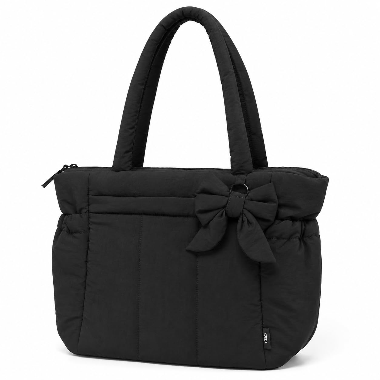 Puffer Tote Bag for Women, Quilted Laptop Work Tote with Bow