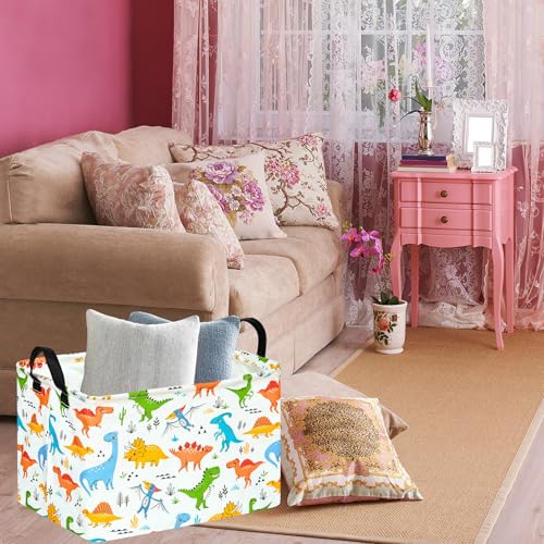 Image of Dinosaur Patter Gift Storage Basket Rectangle Storage Organizer for Nursery Hamper Home Bedroom Laundry Hamper Shelf Baskets.