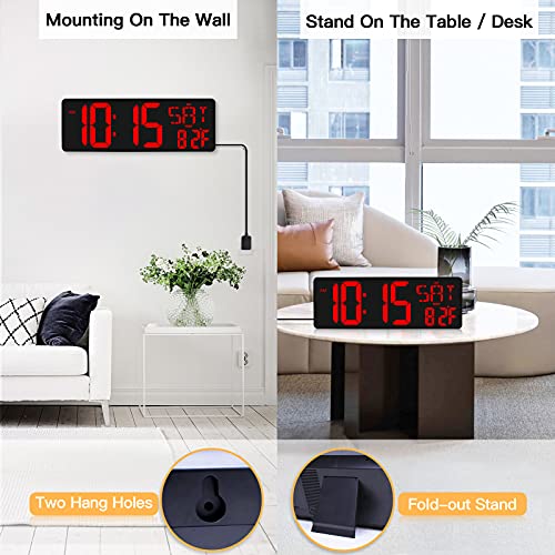 Xrexs Large Digital Wall Clock With Remote Control, 16.5 Inch Led Large Display Count Up & Down Timer, Adjustable Brightness Alarm Clock With Day/Date/Temperature For Home, Gym, Office And Classroom #TOP5