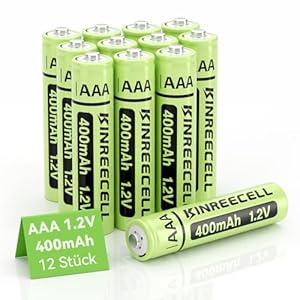 KINREECELL Wiederaufladbare AAA-Batterien, NI-MH-Triple-A-Solarbatterien mit echter Kapazität, 1.2 V vorgeladen für Solarleuchten, Lichterketten, Solar-Wegeleuchten (AAA-400 mAh, 12 Stück)