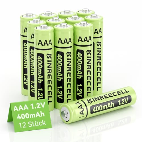 KINREECELL Wiederaufladbare AAA-Batterien, NI-MH-Triple-A-Solarbatterien mit echter Kapazität, 1.2 V vorgeladen für Solarleuchten, Lichterketten, Solar-Wegeleuchten (AAA-400 mAh, 12 Stück)
