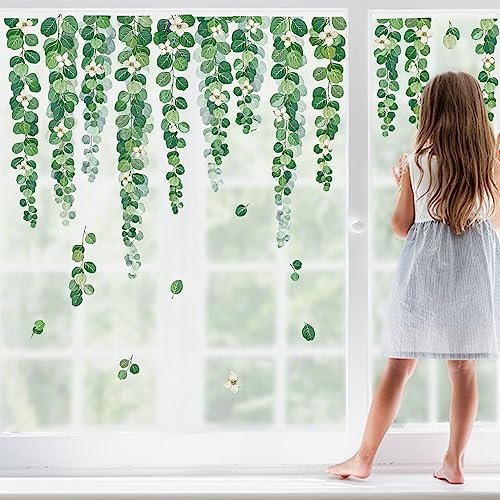 Decalmile Green Hanging Vine Window Clings - Tree Leaves Plants Decals Anti-Collision Glass Doors Stickers