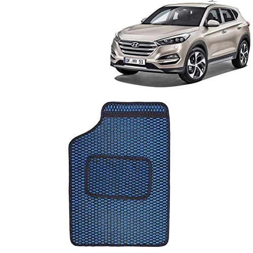 Image of Kingsway Dotted Design Car Floor Foot Mats Universal Fit for Hyundai Tucson, Model Year : 2009-2015, Water and Dustproof, Color Blue, Set of 5 Pieces