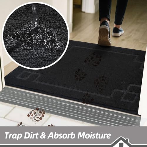 Image of BEQHAUSE Door Mat 24 inch x 36 inch, Non-Slip Door Mats Indoor Washable, Black