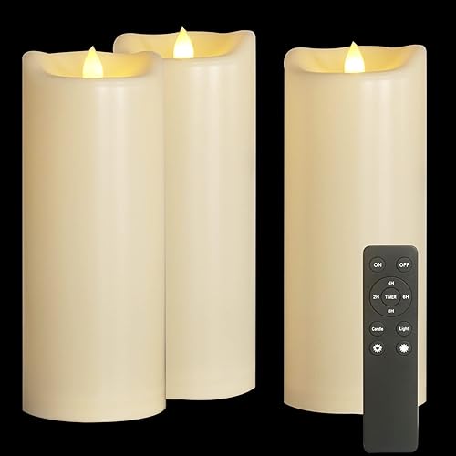 Vela de pilar LED sin llama funciona con pilas, luz parpadeante impermeable para exteriores con control remoto y temporizador para decoración del