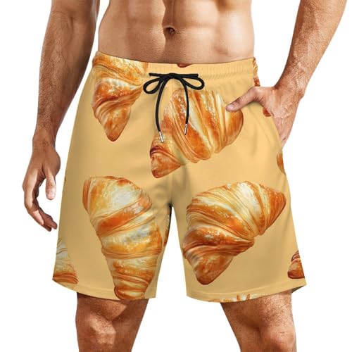 Pantalones cortos de playa con estampado de croissants y cintura elástica ultra cómoda