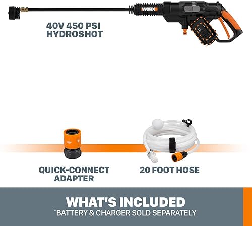 Miniatura 5 de Worx WG644.9 - Limpiador a presión portátil de 40 V (2 x 20 V), solo herramienta, negro y naranja