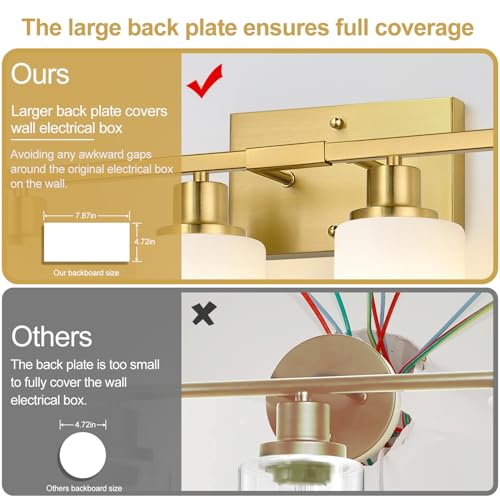 Image of Indoi 4-Light Bathroom Light Fixtures, Brushed Gold Modern Vanity Lights with Milky White Shades, Bathroom Wall Lamp for Mirror Living Room Cabinet Bedroom Porch