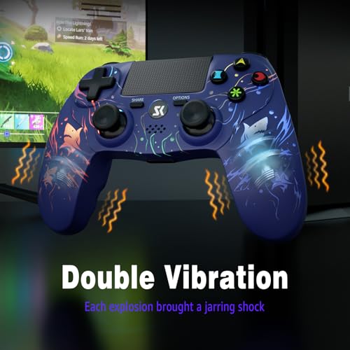 Image of CHENGDAO 2 Pack for PS4 Controller, Wireless Controller for PlayStation 4 /Pro /Slim /PC, Adjustable RGB Light, 1000mAh Battery, Speaker & 3.5mm Audio Jack, Purple + Pink
