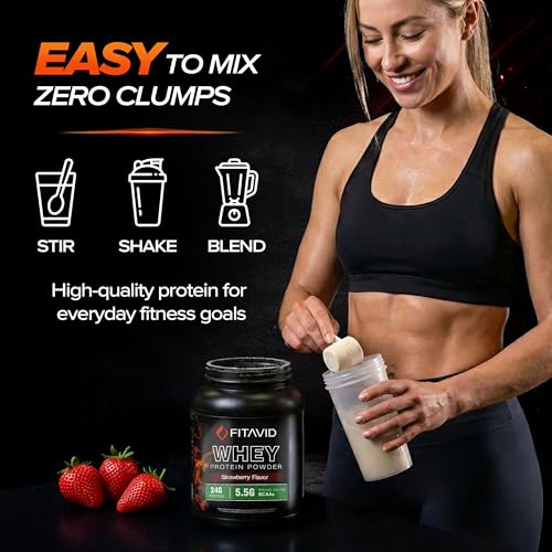 Image of Whey Protein Powder - 24g Protein, 5.5g BCAAs, Whey Isolate Blend, Low Sugar Protein Powder for Muscle Recovery & Lean Muscle, Post Workout Protein, 2 lb, 30 Servings (Strawberry)