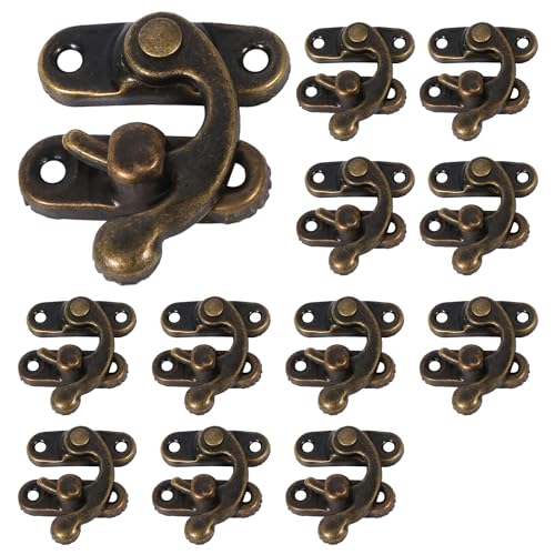 Image of 12Pcs Bronze Latch Hasp, Vintage Jewelry Box Antique Buckle Clasp Closure Lock Latch for Furniture Wooden Box Jewelry Case