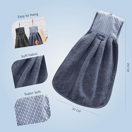 Image of Hand Towel with Loop | 600 GSM | Hanging Napkin for Wash Basin, Kitchen Sink, Bathroom| Pack of 3 in (Blue, Black and Grey) | Assorted