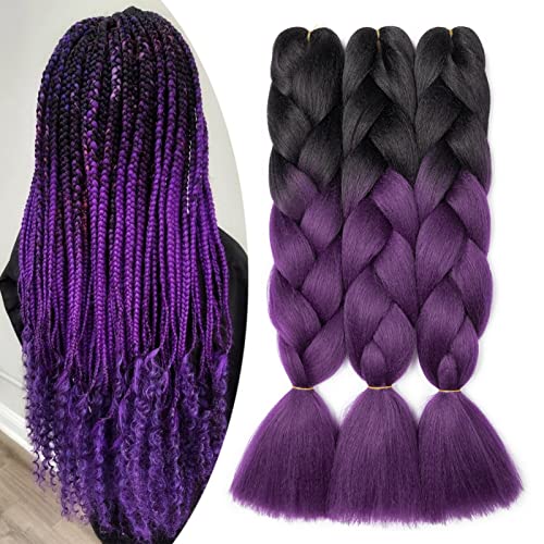 Gairyan Jumbo Braiding Hair Extensions 24 inch 3PCS 300g Ombre Jumbo Braids Hair Extensions 3 Tone Synthetic Coloured Hair for Braiding Extensions Afro Box Braids Crochet Twist