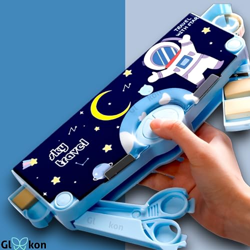 Image of Plastic Space Astronaut Pencil Box For Girls & Kids, Compass Box For Boys, Pencil Pouch For School, Pencil Case Gift For Boys (Space), Blue