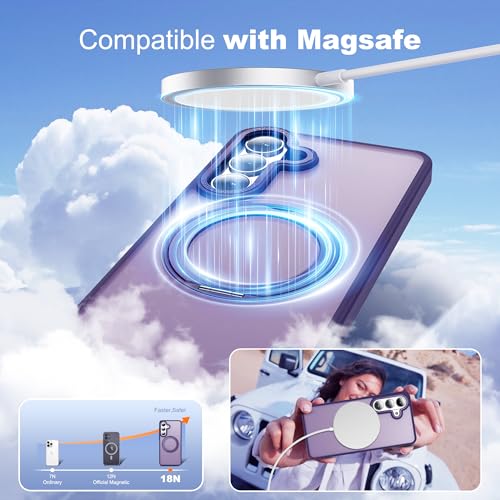 Image of for Samsung Galaxy S26 Plus Case with 360Rotatable Magnetic Ring Stand Compatible with Mag-Safe Military Protection Matte Translucent Phone Case for Samsung Galaxy S26+,Dark Purple