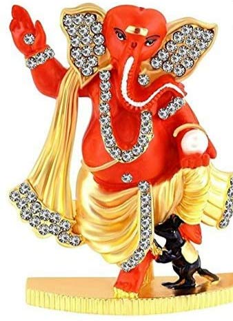 Lord Ganesha Dancing Idol | Brass Material | Golden Orange Color | Best Suited for car Dashboard Office Table Home Temple puja Home Decor Festival pujan or Gifting.