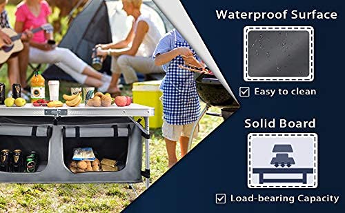 Outdoor Folding Table, Camping Folding Tables With 3 Adjustable Height Legs And Storage Organizer For Bbq, Party, Picnic, Camping (White) #TOP2