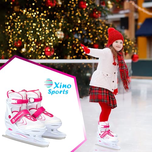 Image of Xino Sports Adjustable Ice Skates - for Girls and Boys, Two Awesome Colors - Blue and Pink, Soft Padding and Reinforced Ankle Support, Fun to Skate!
