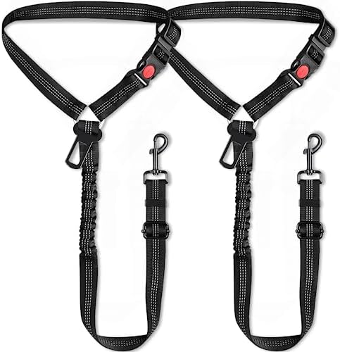 Pavsrmy 2 Packs Dog Seat Belt for Car, Upgrade 3-in-1 Dog Seatbelt with Adjustable Metal Buckle, Safety Headrest Restraint Dog Car Harness with Elastic Bungee for Small Medium Large Dogs Pet