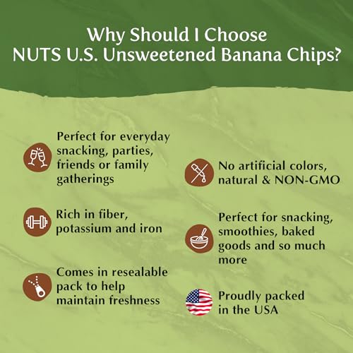 NUTS U.S. - Unsweetened Banana Chips | No Sulphure, Added & No Artificial Colors | NON-GMO | Natural | Packed in a Resealable Bag!!! (1 LB) - Thumbnail 6