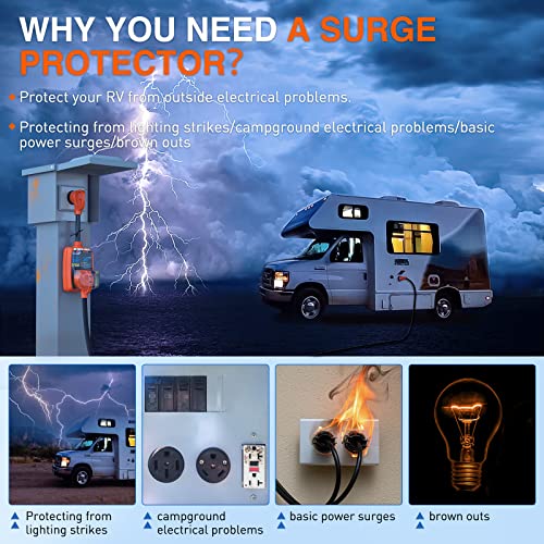 Image of Nilight 30Amp RV Surge Protector ETL Listed TT-30P TT-30R | 2100 Joules RV Circuit Analyzer Voltage Monitor High Low Spikes 125V /3750W With Extension Cord for Camper Travel Trailer Van