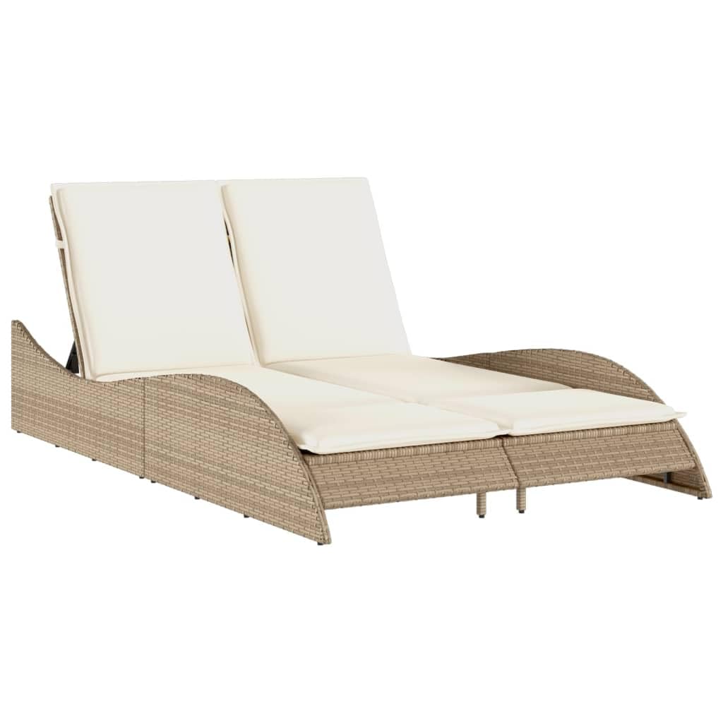 Tomostar Bain de Soleil, Chaise Longue Double Jardin Extérieur Transat pour Piscine avec Coussins Beige 114x205x73 cm résine tressée