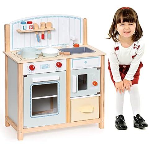 ROBUD Wooden Play Kitchen Set Kids Cooking Role Play Toy Playset with Utensils Birthday Gift for 2 to 8 Year Old Girls and Boys Cover