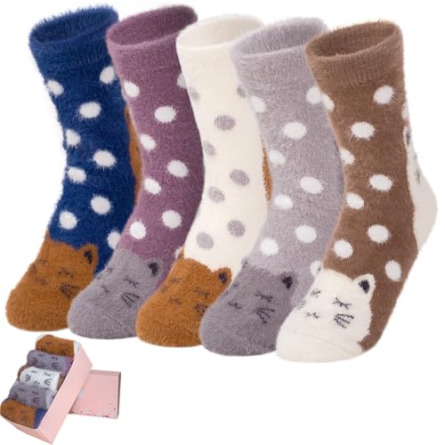 Image of SISOSOCK 5 Pairs Fuzzy Soft Cozy Comfortable Socks for Women, Casual Sleep Comfy Socks, Perfect Warm Winter Gifts for Women