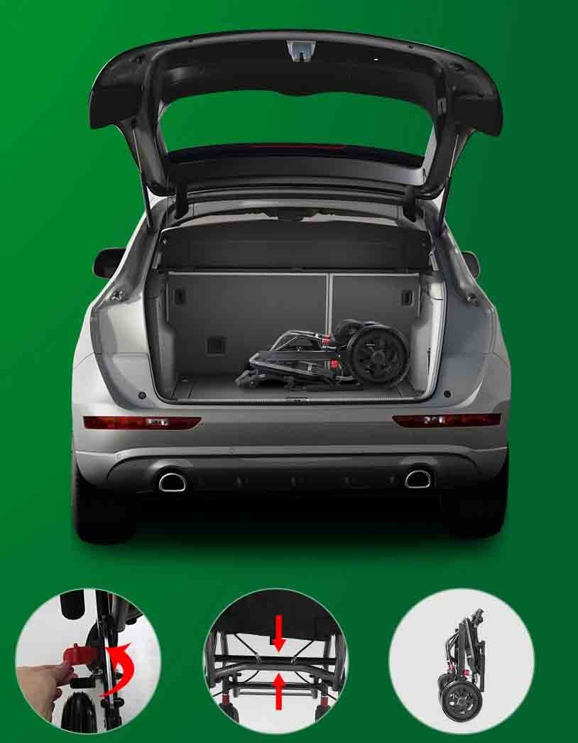 Silla de transporte ligera de aluminio para niños y adultos, silla de ruedas plegable con bolsa de transporte, ideal para viajes pequeños