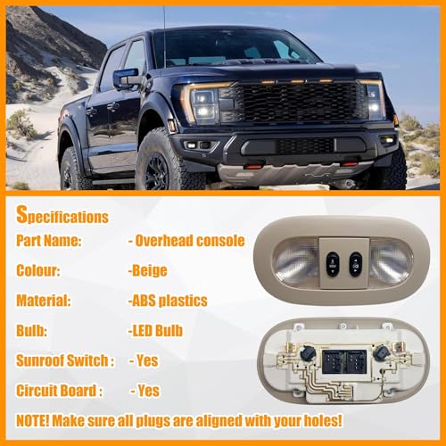 Image of 7L3Z-18519A70-BA Overhead Console with LED Dome Map Light & Sunroof Switch COMPATIBLE WITH Ford F150 2004-2008 For Lincoln Mark LT 2006-2008 Cab Interior Ceiling Roof Reading Lamp, Beige