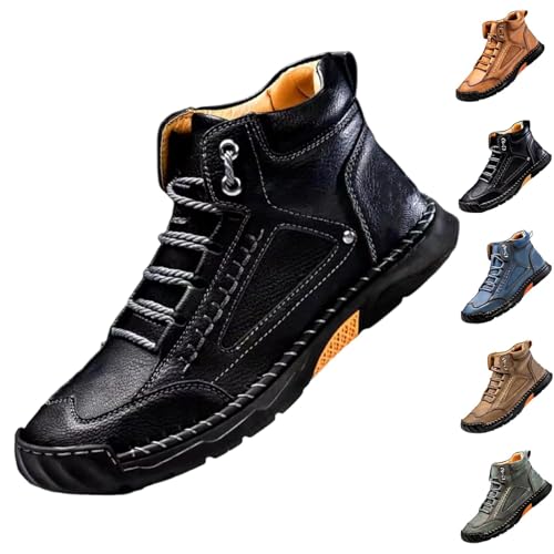 Sawbehind Men's Comfortable Handmade Leather Boots,Arch Support, Spacious Toe Box Outdoor Leather Shoes
