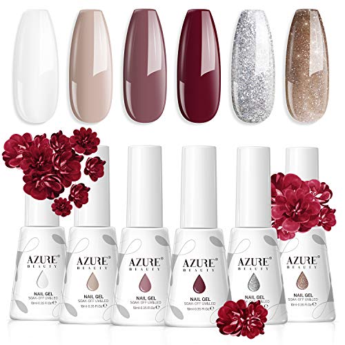 AZUREBEAUTY Gel Nail Polish Set - Nude Brown Fall Series 10ML 6 Colors Classic Gel Polish Popular Nail Art Colors Soak Off U V LED Nail Polish Gel Art Design DIY Salon
