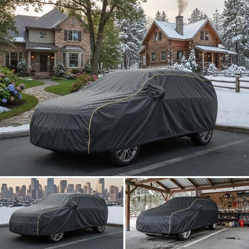 Image of Sulfar 100% Water Resistant Car Body Cover Compatible with Mirror for BMW i7(Electric) (Triple Stitched, Full Bottom Elastic, Dark Grey Tafetta with Yellow Piping)