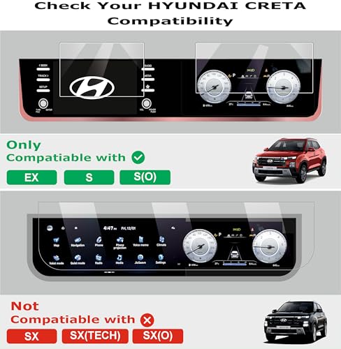 Image of OHAYO Screen Protector for Hyundai Creta 2024 2025 2026 | 2PC Mid Display + Infotainment Screen Guard | Not Tempered, Non-Glass Military Strength 9H Hardness Film | Full Coverage Scratch Resistant Bubble Free Ultra HD Clarity