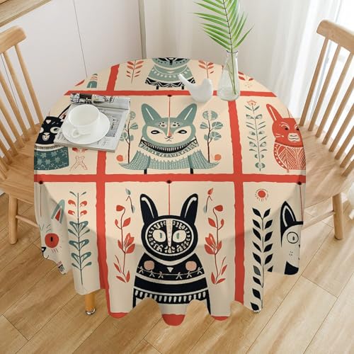 Nappe ronde décorative imprimée avec animaux et protège table lavable - 4