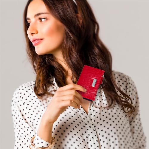 Image of Nautica High Tide Small Wallet for Women, RFID Blocking Slim Credit Card Holder with Zipper Coin Pocket, Bifold Compact Wallet with ID Window, Red Printed
