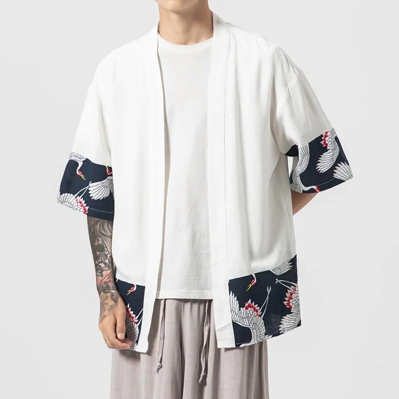 Chinese Style Men Kimono Cardigan Coat Japanese Linen Robe Summer Casual Shirt Asian Clothing Tops