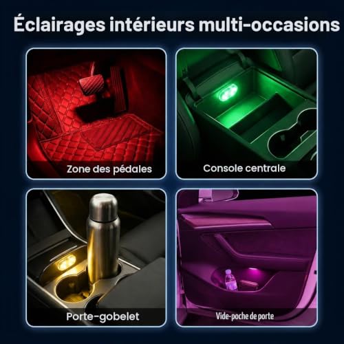 4pcs RGB Led Interieur Voiture avec Télécommande, 7 Couleurs Lumières LED – vue 5
