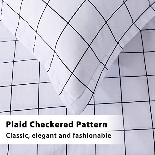 Andency White Grid Comforter Full(79X90Inch), 3 Pieces(1 Plaid Comforter And 2 Pillowcases) White Plaid Comforter Set, Microfiber Down Alternative Comforter Bedding Set #TOP3