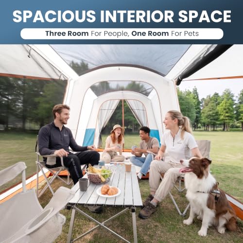 Carpa de camping para 10 personas con habitación para mascotas y cubierta impermeable grande para familia miniatura 6