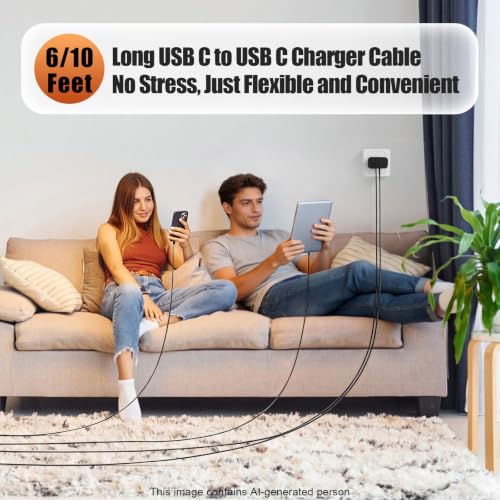 45W Dual Type C Charger Fast Charging for Samsung,PD 3.0 GaN Super Fast Android Phone Charger Block with Long USB C Cable 10FT/6FT for Galaxy S25/S25 Ultra/S25+/S24+/S23/S22/for iPhone 17/16/15 Series - image 6