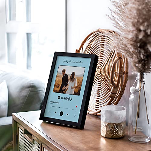 Image of Ritwika's Personalized Spotify Song Barcode With Photo & Message Digital Print Engineered Wooden Frame For Desk 17 X 22 Cm Blue Set Of 1, Rectangular, Tabletop