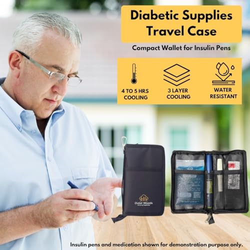 Image of Insulin Cooling Wallet Insulin Travel Pouch & Pen Holder for Diabetics Keeps Insulin Cool for 4+ Hours 2 Ice Gel Packs Compact Cooler Case for Travel & Daily Use (Black)