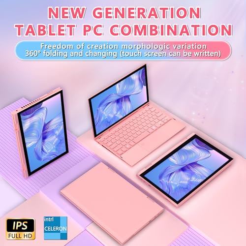 Yoga 10,95’’ 2-in-1 Pink Mini-Laptop mit Touchscreen,FHD-Display,Intel 12 Gen N95 CPU (bis zu 3,4 GHz),16 GB DDR5 RAM,512 GB NVMe SSD,360° drehbares Design,Type-C,BT,Wi-Fi,Hintergrundbeleuch (16+1TB)