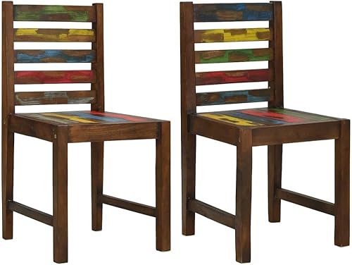 Juego de 2 sillas de comedor vintage de madera recuperada, asientos de cocina rústicos para comedor, diseño ergonómico cómodo