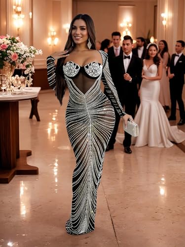 Image of Women's Sequin Prom Dress Elegant Evening Gowns(Black,XXL,6023)
