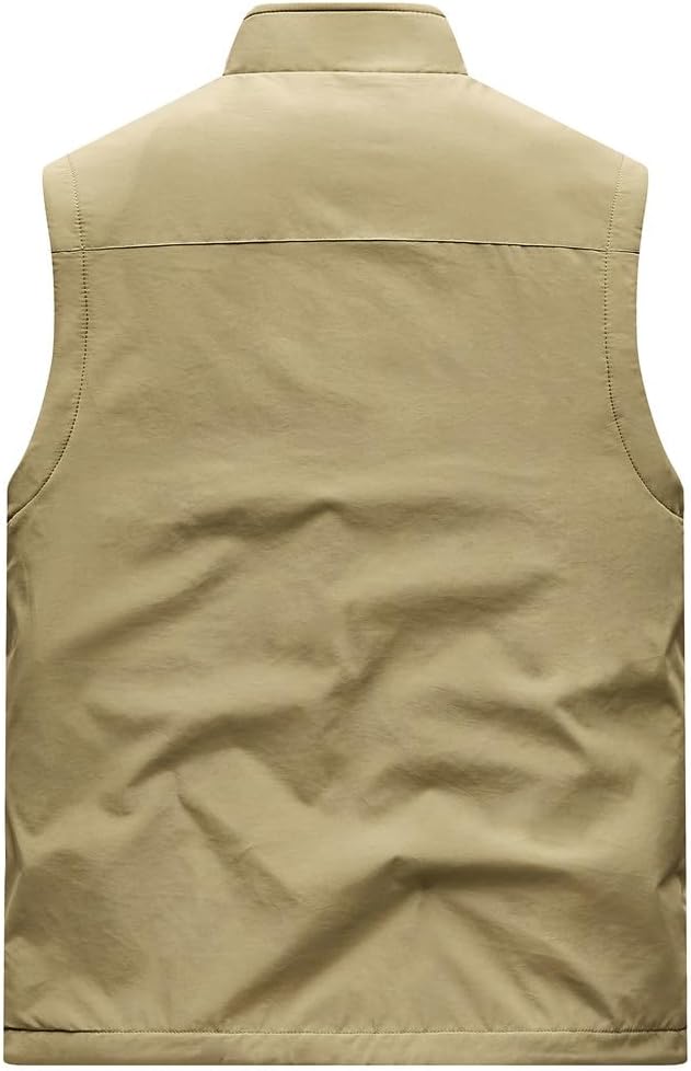 Men's Reversible Softshell Safari Vest Waterproof Casual Gilet Sleeveless Jacket for Travel Hiking Fishing Golf